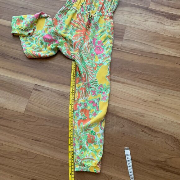 Lilly Pulitzer Jumpsuit Romper Girls’s Size 6 Yellow Floral Tropical Sleeveless - Picture 5 of 9